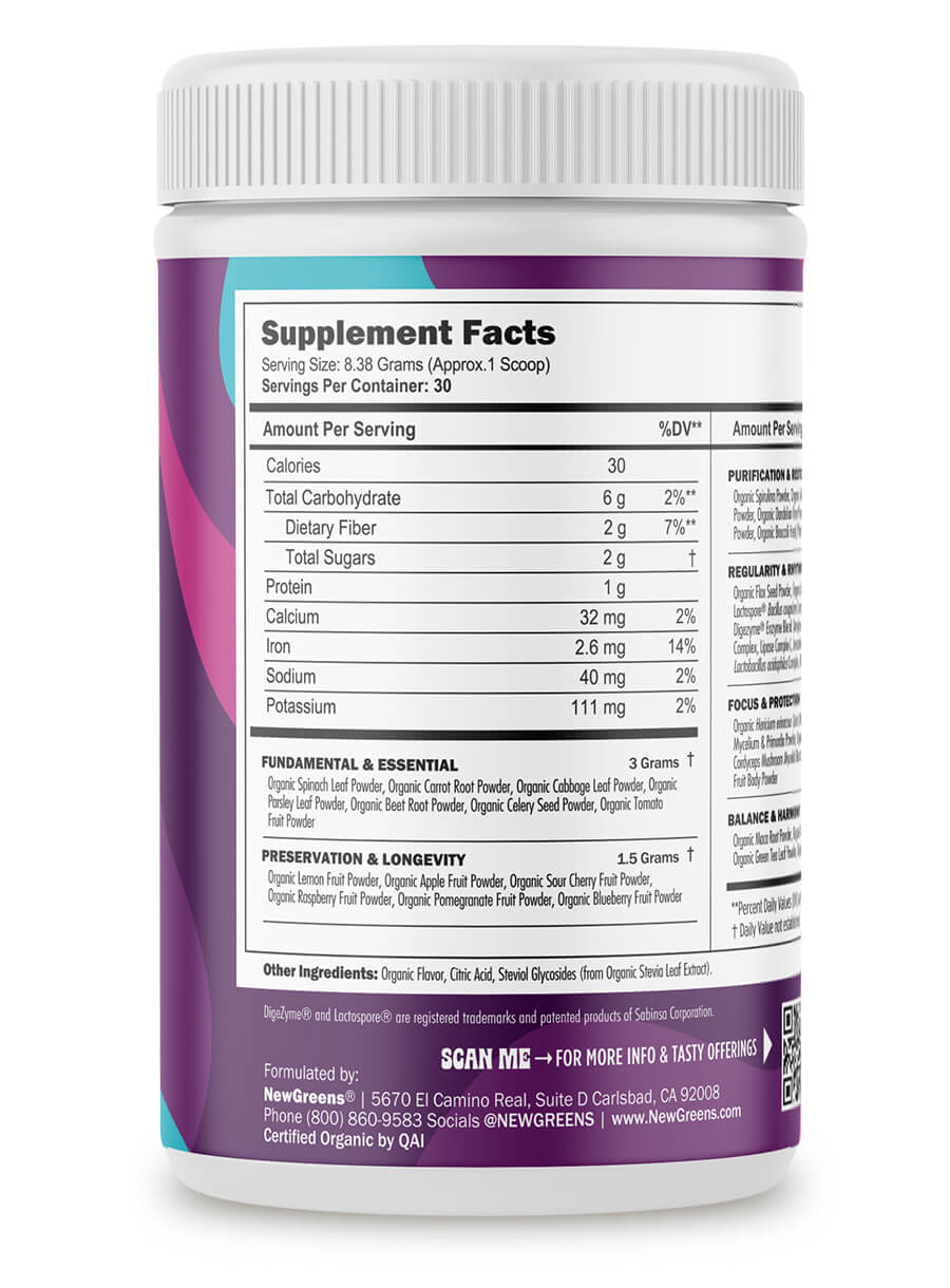 NewGreens Canister Supplement Facts